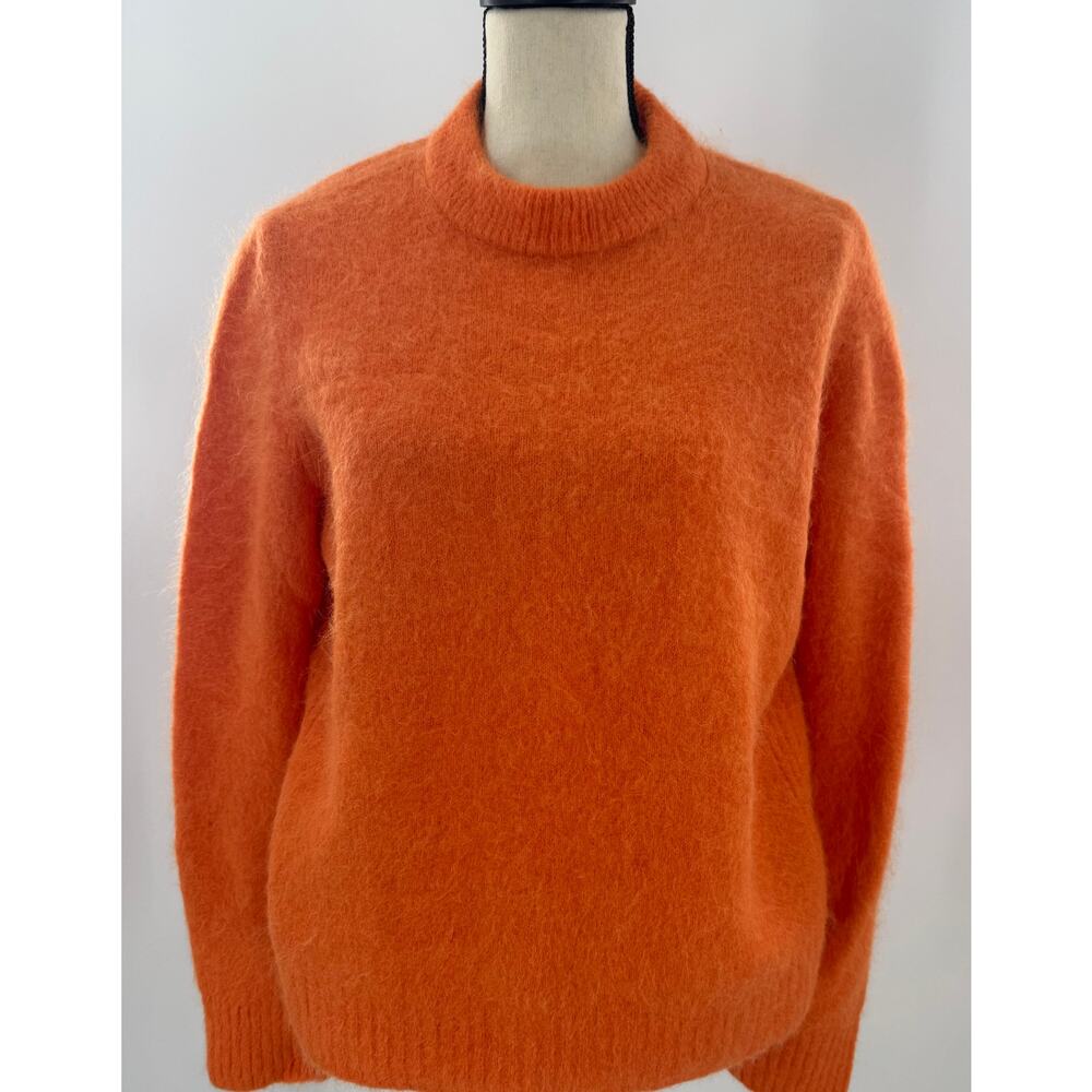 Ganni Orange Alpaca Wool Sweater Crewneck Knit Fuzzy Tangerine L